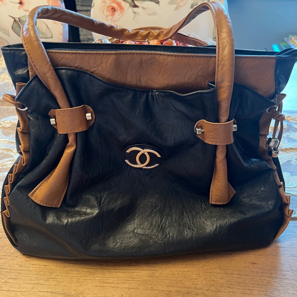 Chic Black and Tan Designer Tote Bag
